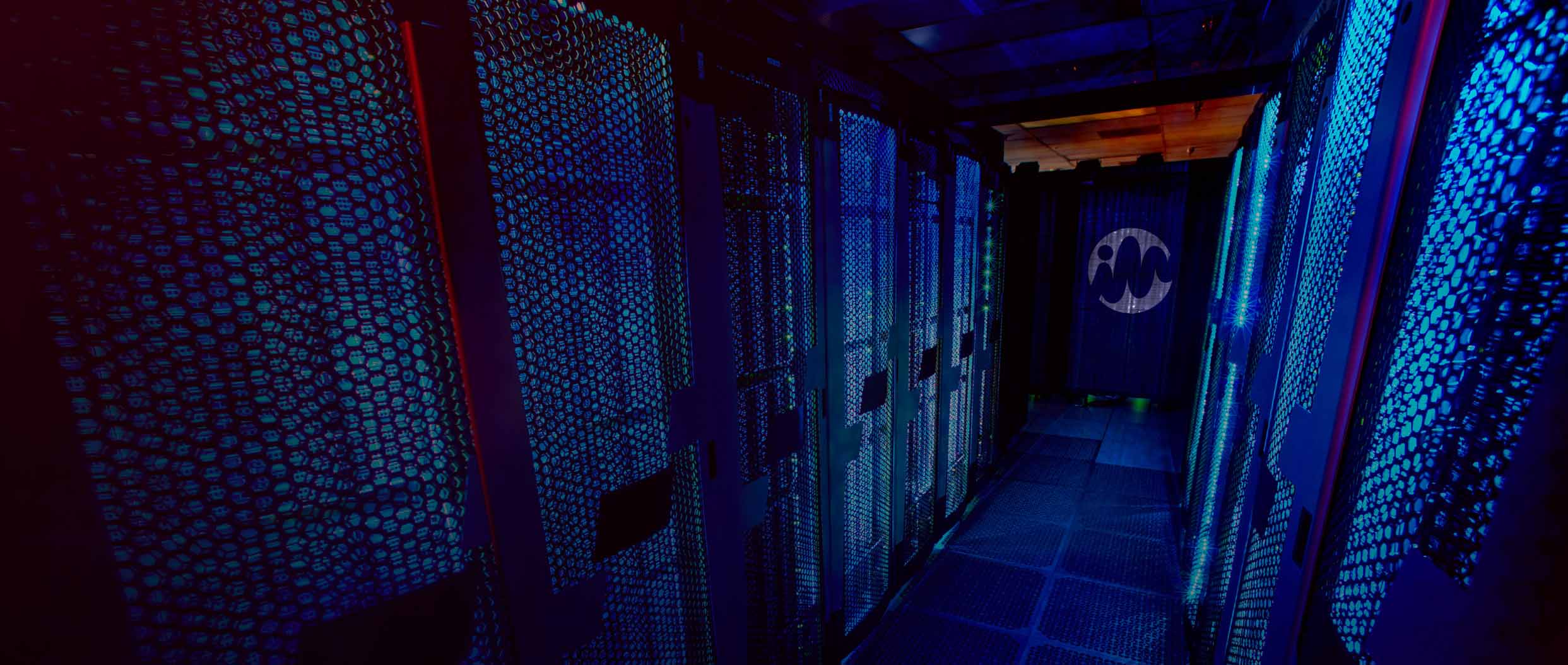 Server room bathed in blue light